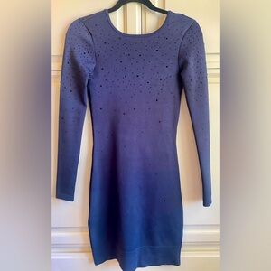 French Connection Midi Rhinestone Details Long Sleeves Navy Form Fitting 4